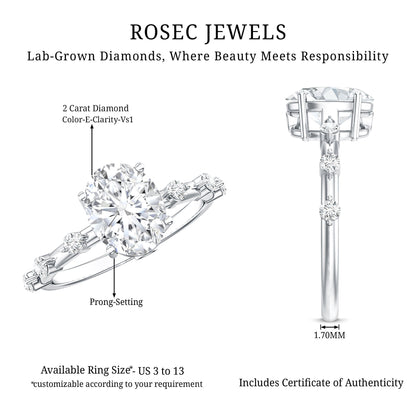 IGI Certified 2 Carat Lab Grown Diamond Oval Engagement Ring with Spaced Accent
