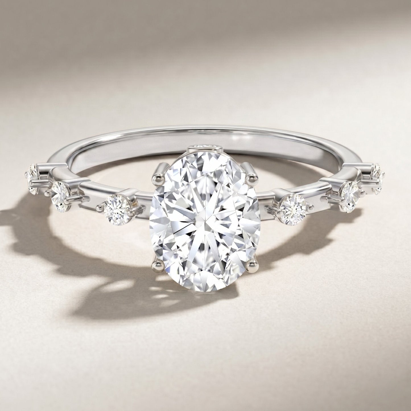 IGI Certified 2 Carat Lab Grown Diamond Oval Engagement Ring with Spaced Accent