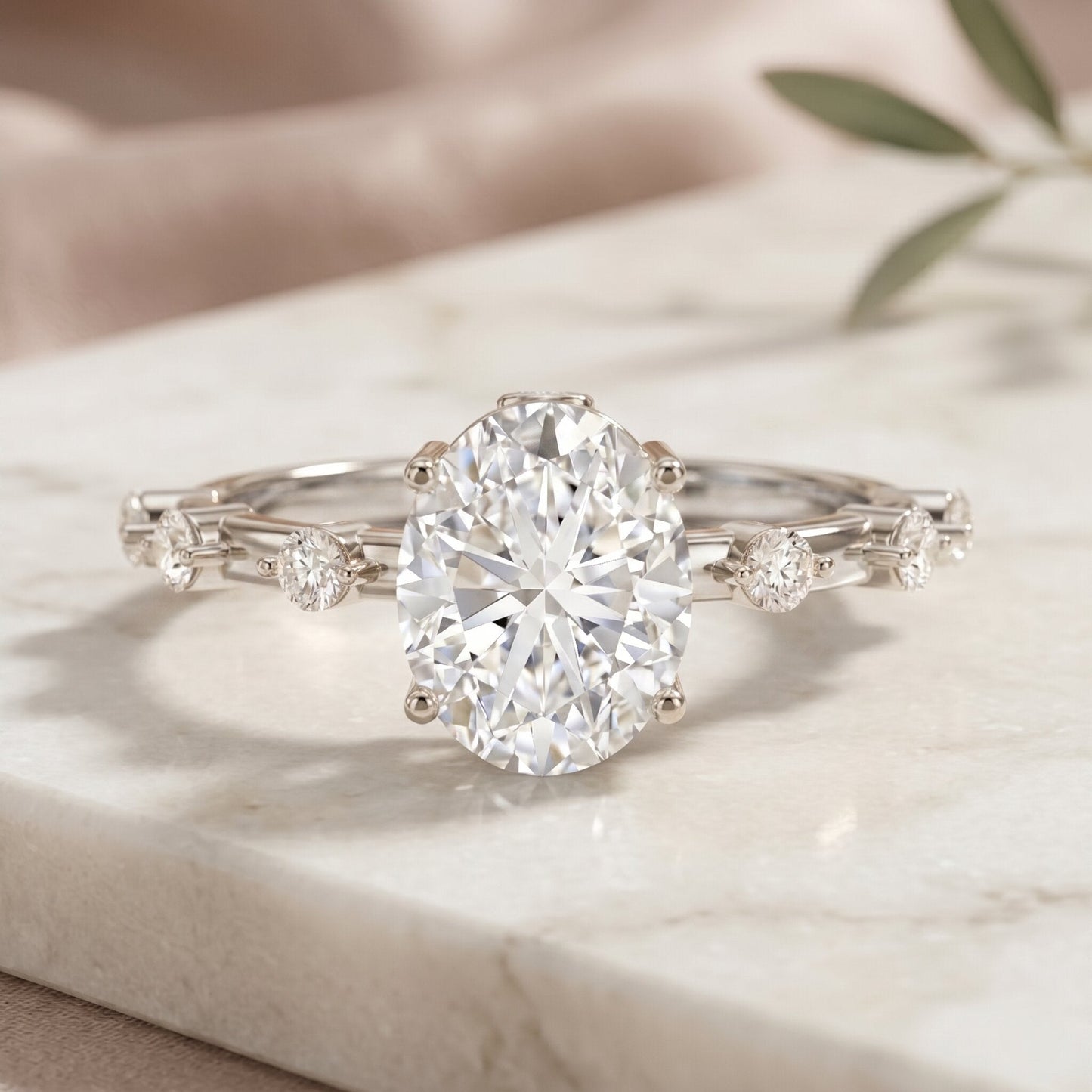 IGI Certified 2 Carat Lab Grown Diamond Oval Engagement Ring with Spaced Accent
