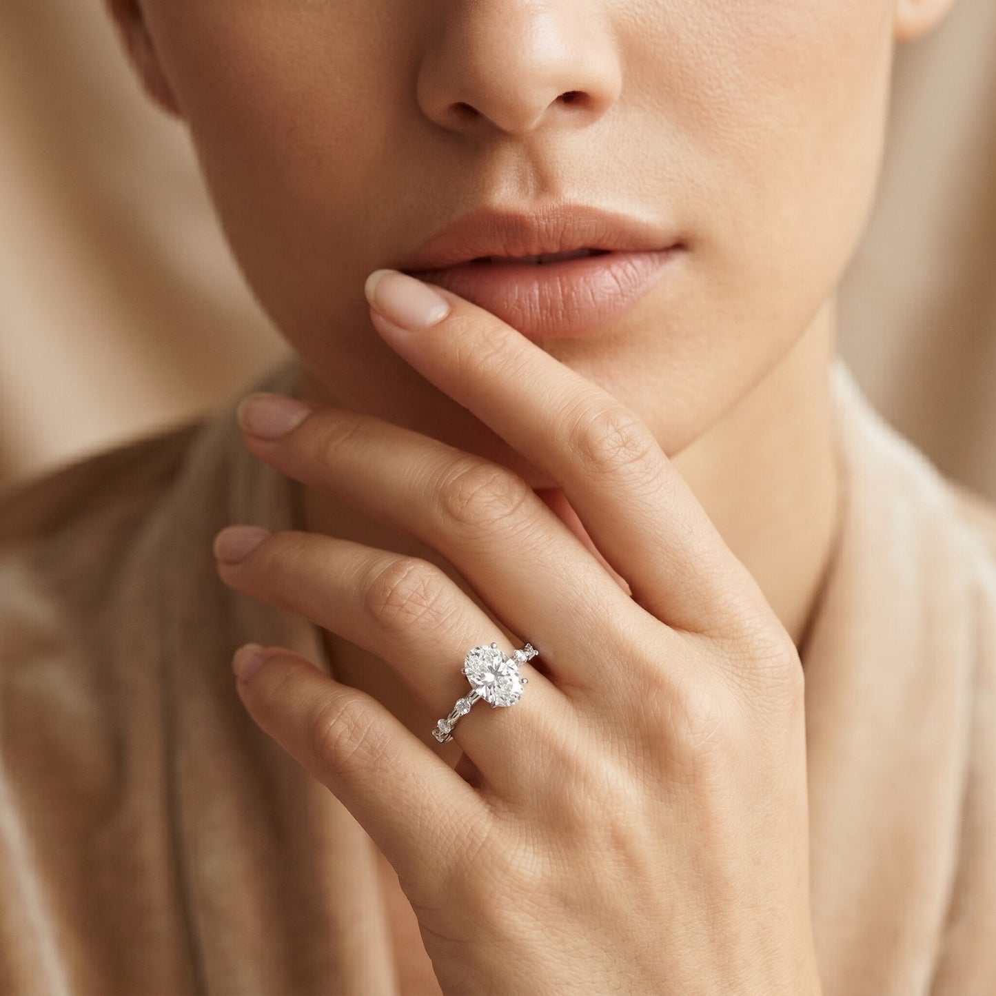 IGI Certified 2 Carat Lab Grown Diamond Oval Engagement Ring with Spaced Accent