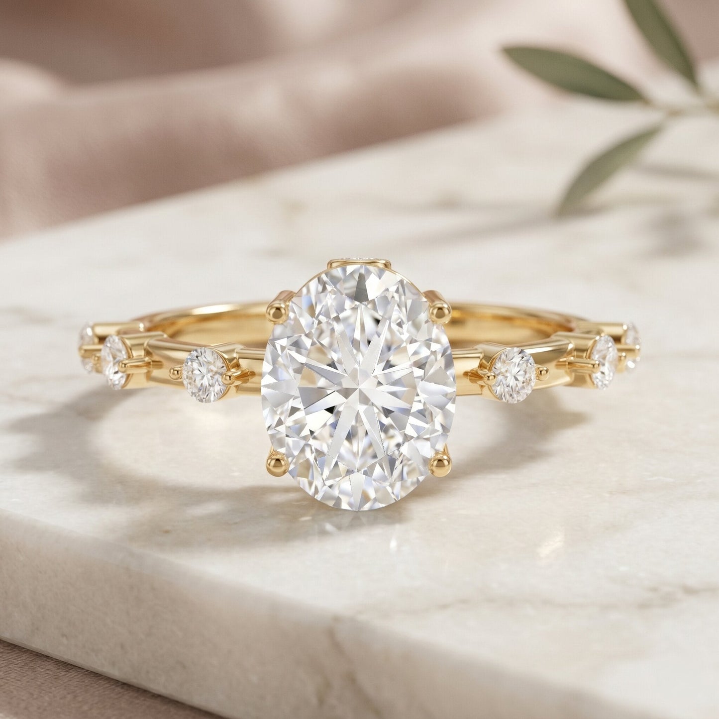IGI Certified 2 Carat Lab Grown Diamond Oval Engagement Ring with Spaced Accent