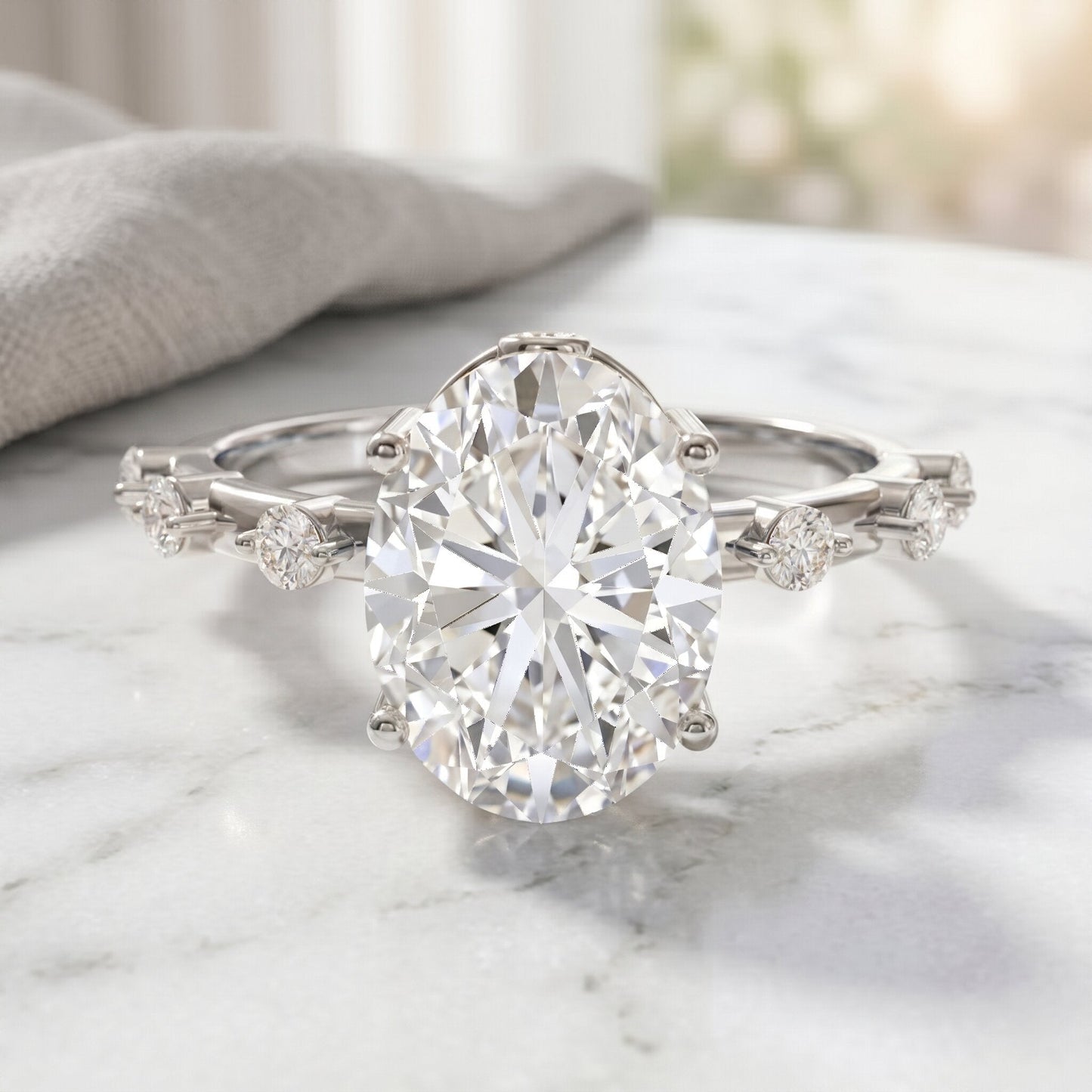 3 Carat Oval Lab Grown Diamond Solitaire Engagement Ring with IGI Certificate