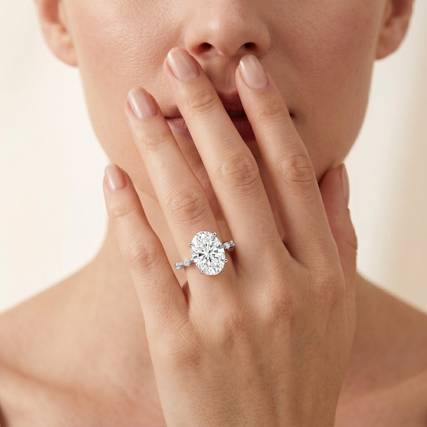 3 Carat Oval Lab Grown Diamond Solitaire Engagement Ring with IGI Certificate