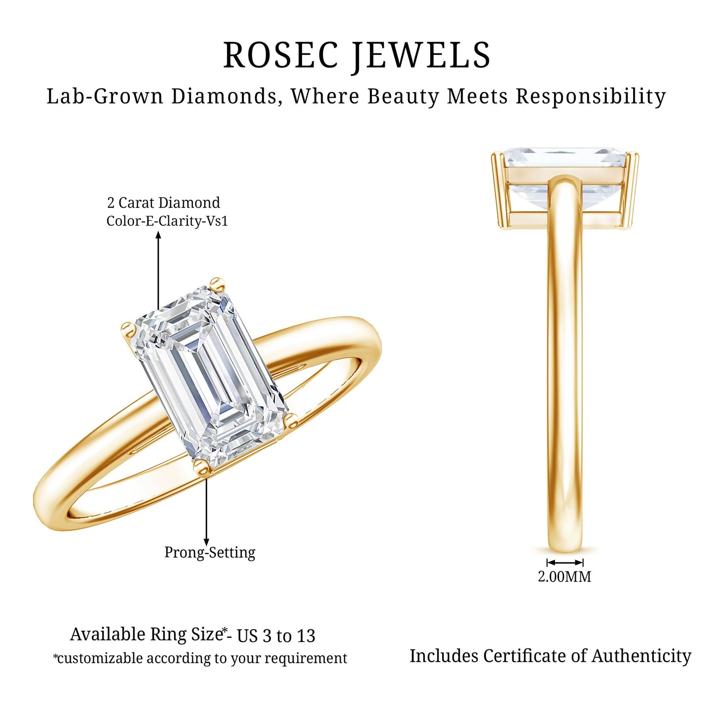 Emerald Cut 2 Carat Engagement Ring with IGI Certified Lab Diamond