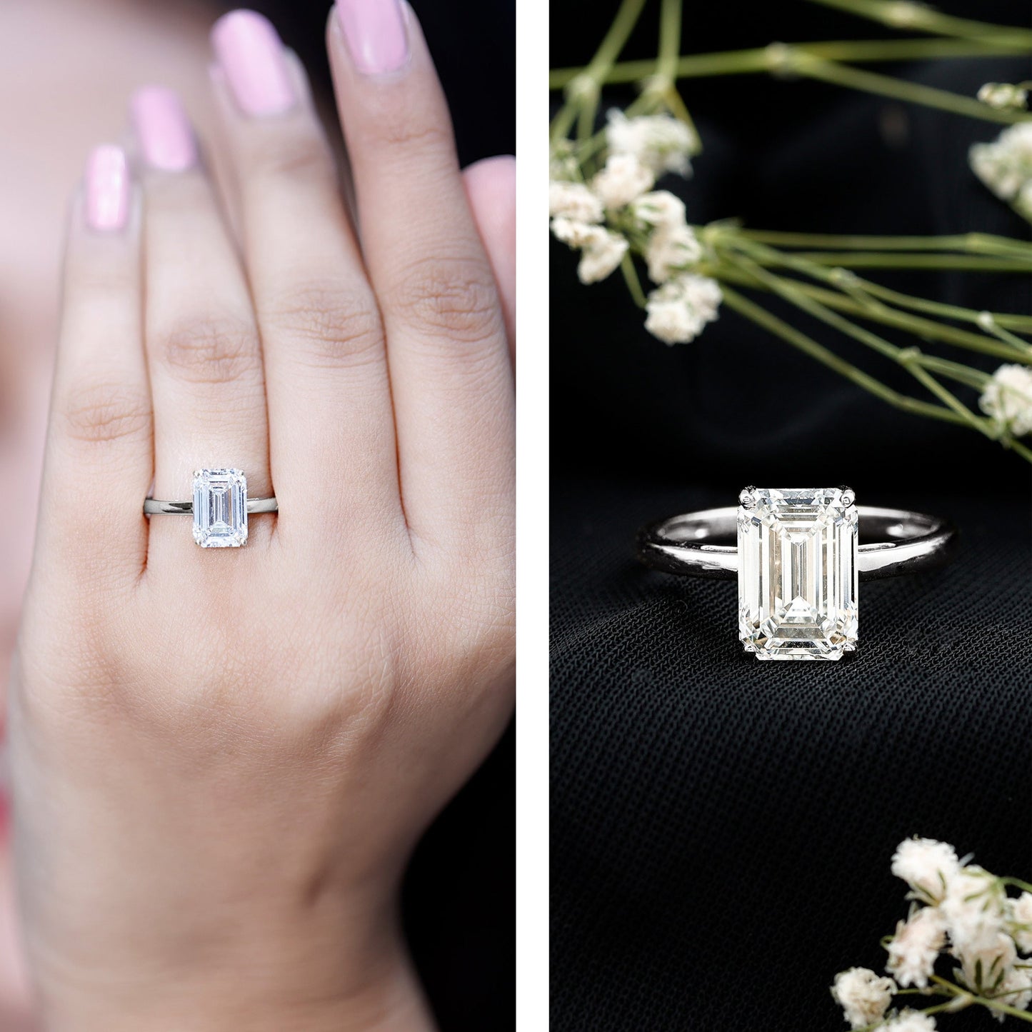 IGI Certified Emerald Cut Lab Grown Diamond 3 Carat Engagement Ring
