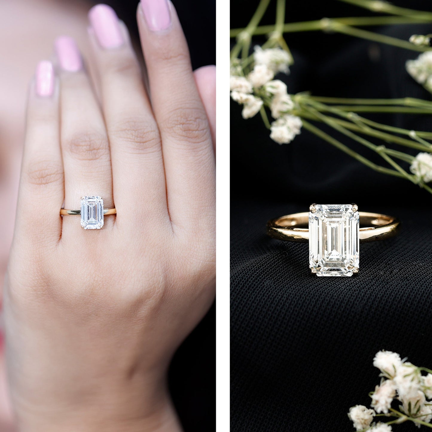 IGI Certified Emerald Cut Lab Grown Diamond 3 Carat Engagement Ring