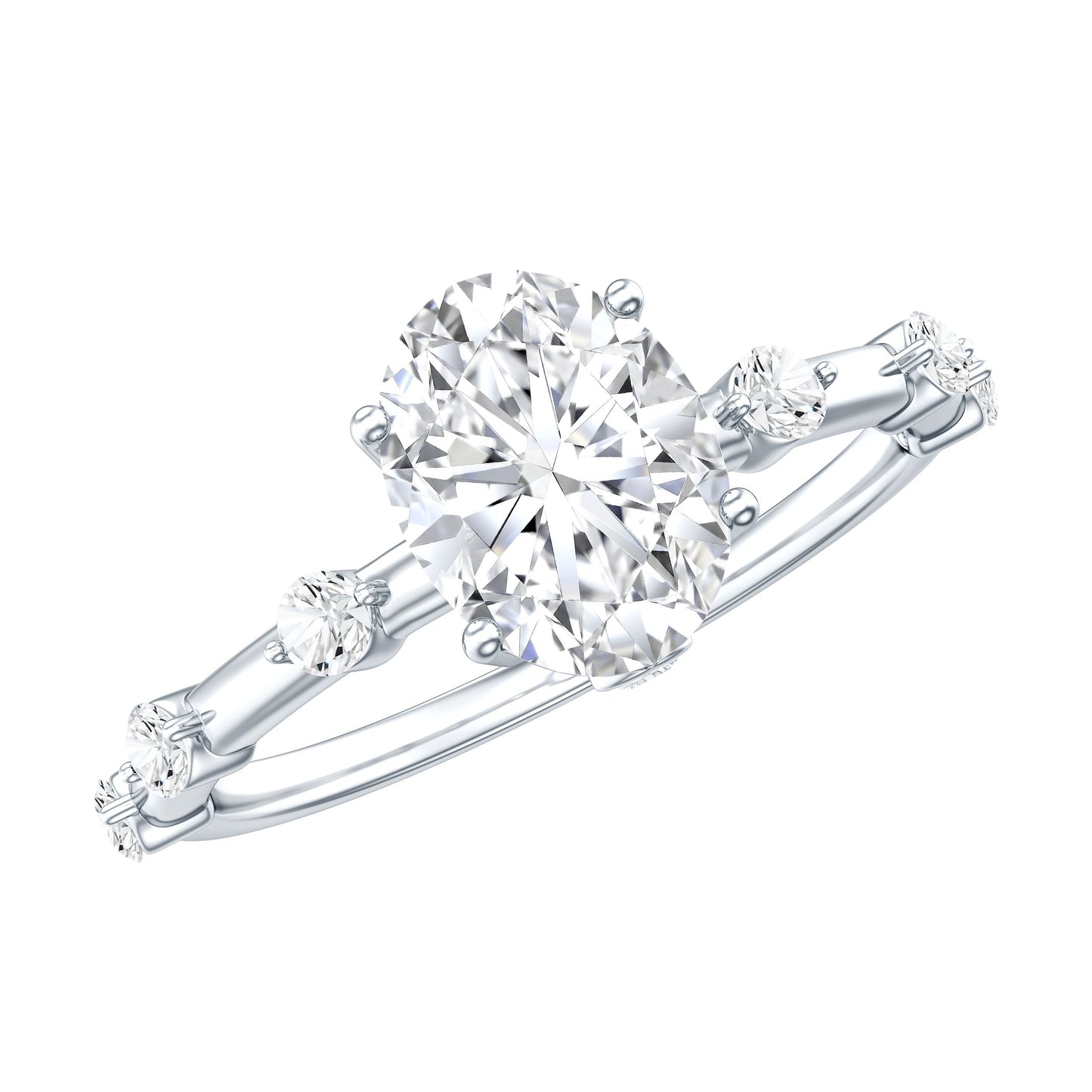 IGI Certified 1 Carat Oval Lab Grown Diamond Engagement Ring with Spaced Accent