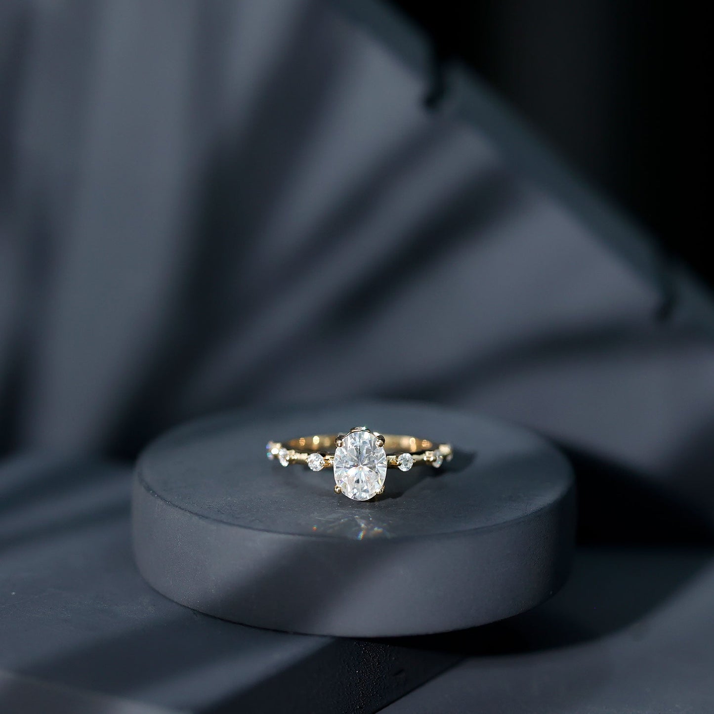 IGI Certified 1 Carat Oval Lab Grown Diamond Engagement Ring with Spaced Accent