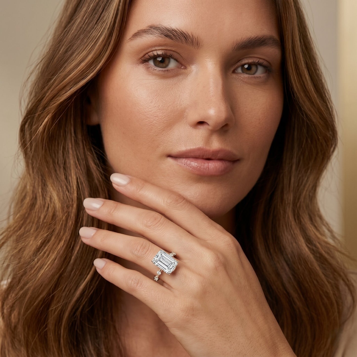 IGI Certified 3 Carat Emerald Cut Lab Grown Diamond Engagement Ring