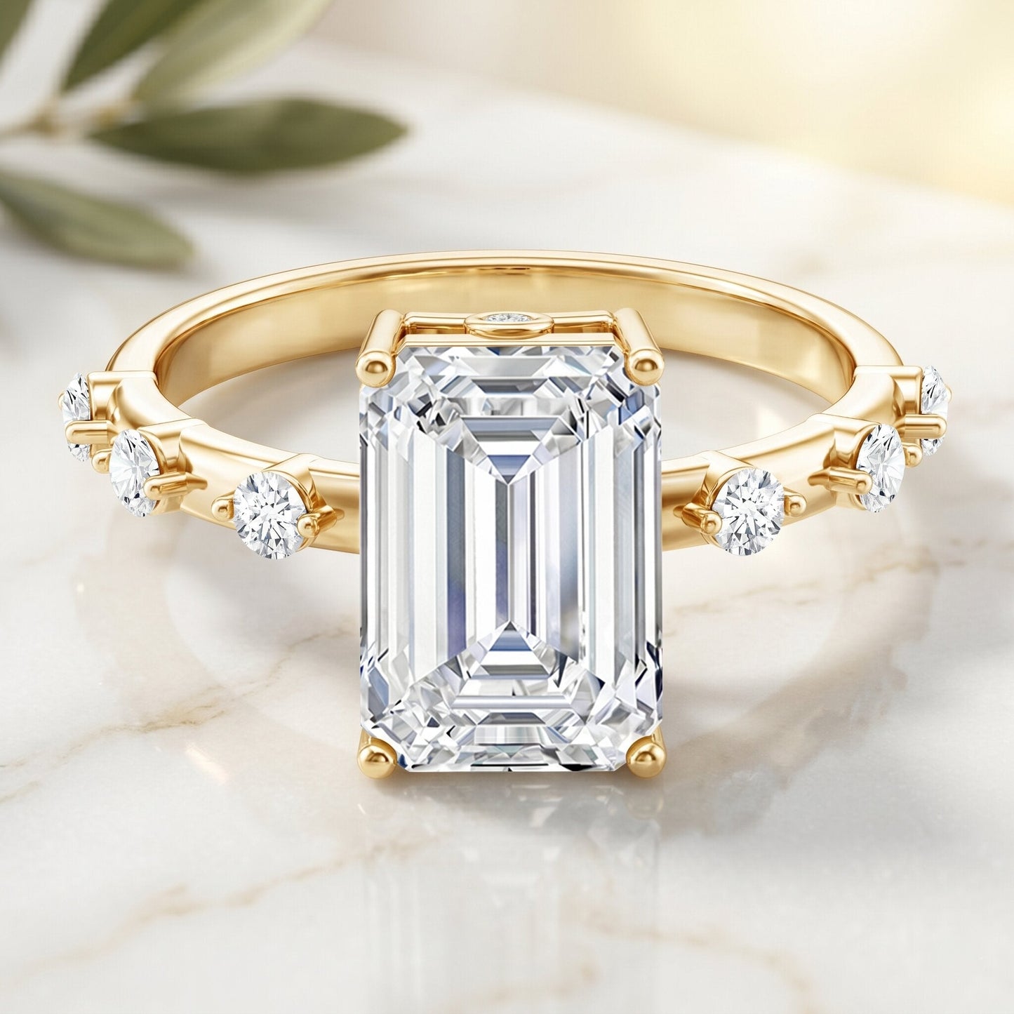 IGI Certified 4 Carat Lab Grown Emerald Cut Diamond Engagement Ring with Spaced Accent