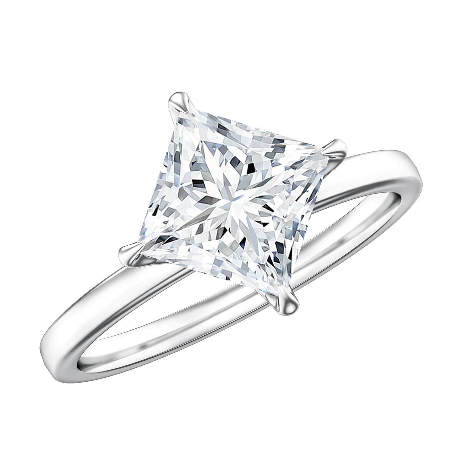 Solitaire 2 Carat Lab Grown Diamond Princess Cut Engagement Ring IGI Certified