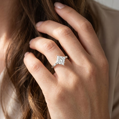 Solitaire 2 Carat Lab Grown Diamond Princess Cut Engagement Ring IGI Certified