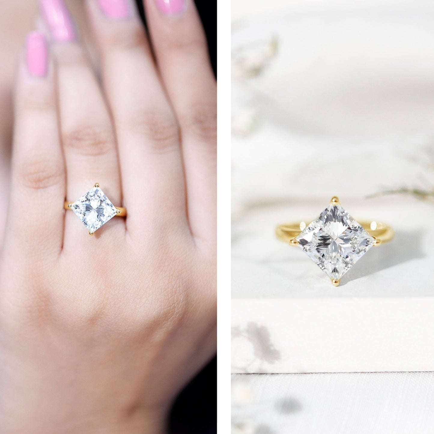 Solitaire 5 Carat Princess Cut Lab Grown Diamond Huge Engagement Ring with IGI Certificate