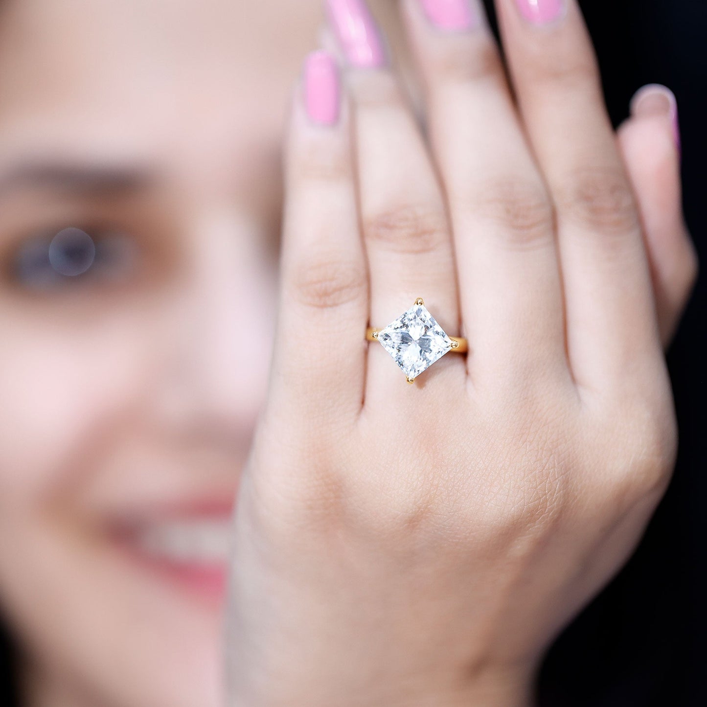 Solitaire 5 Carat Princess Cut Lab Grown Diamond Huge Engagement Ring with IGI Certificate