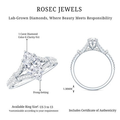 1 Carat Marquise Cut Lab Grown Diamond Split Shank Engagement Ring with IGI Certificate