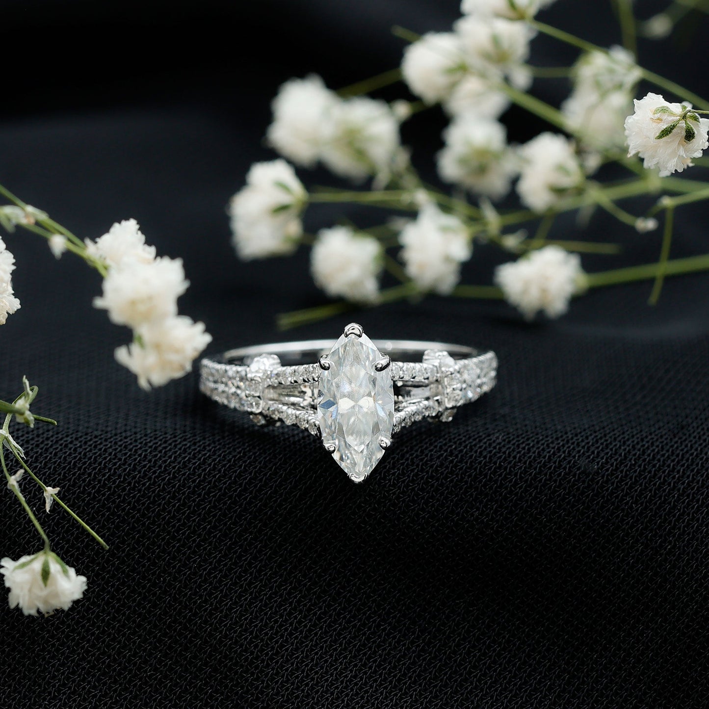 1 Carat Marquise Cut Lab Grown Diamond Split Shank Engagement Ring with IGI Certificate