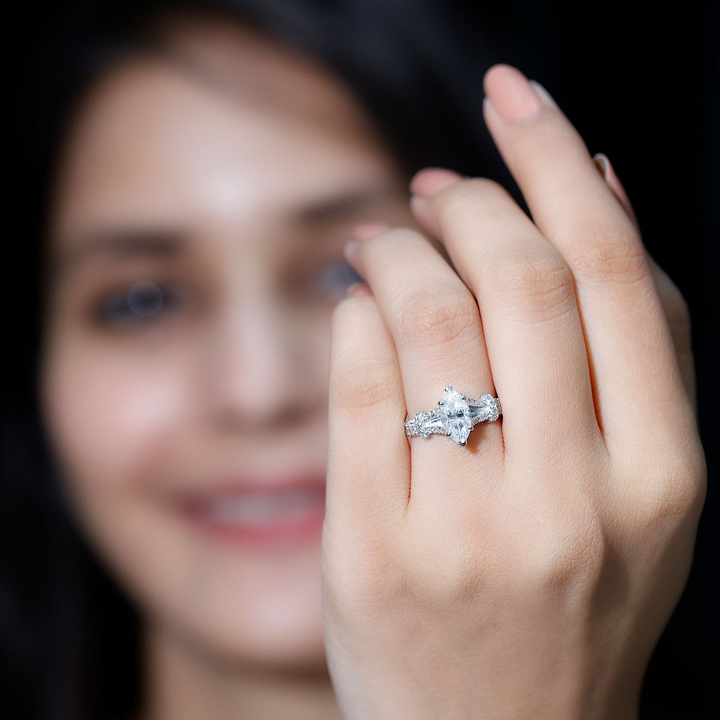 1 Carat Marquise Cut Lab Grown Diamond Split Shank Engagement Ring with IGI Certificate