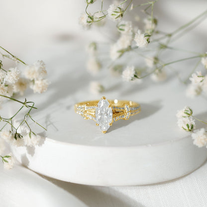1 Carat Marquise Cut Lab Grown Diamond Split Shank Engagement Ring with IGI Certificate