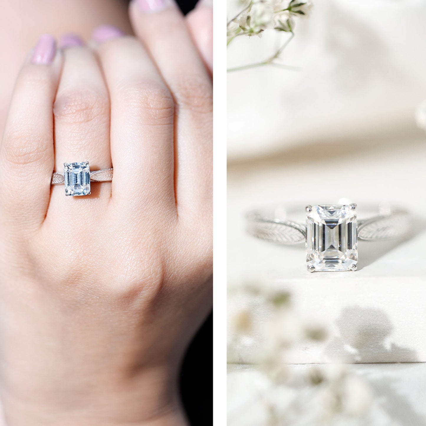 Ethically Sourced 3 Carat Lab Grown Diamond Emerald Cut Engagement Ring IGI Certified