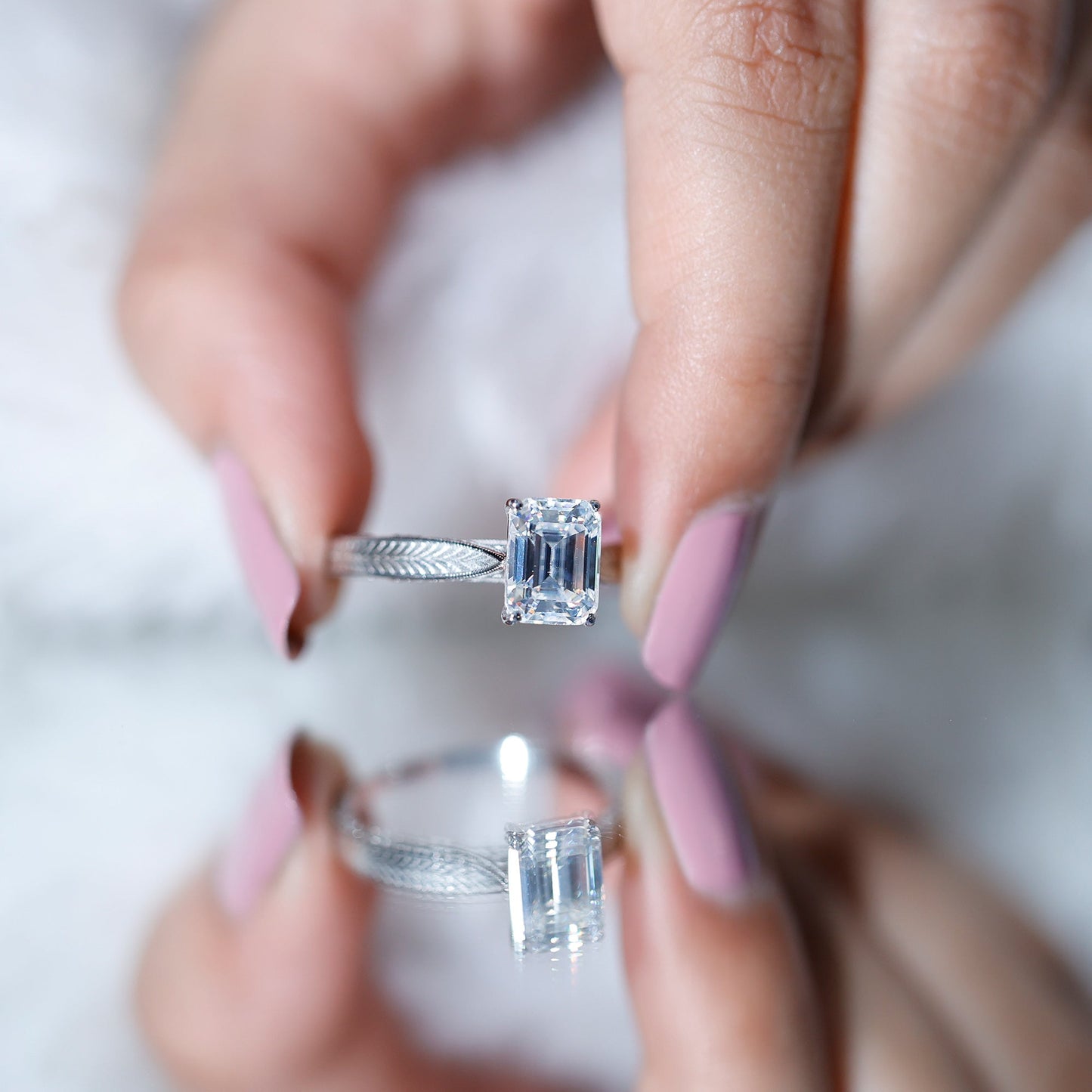 Ethically Sourced 3 Carat Lab Grown Diamond Emerald Cut Engagement Ring IGI Certified