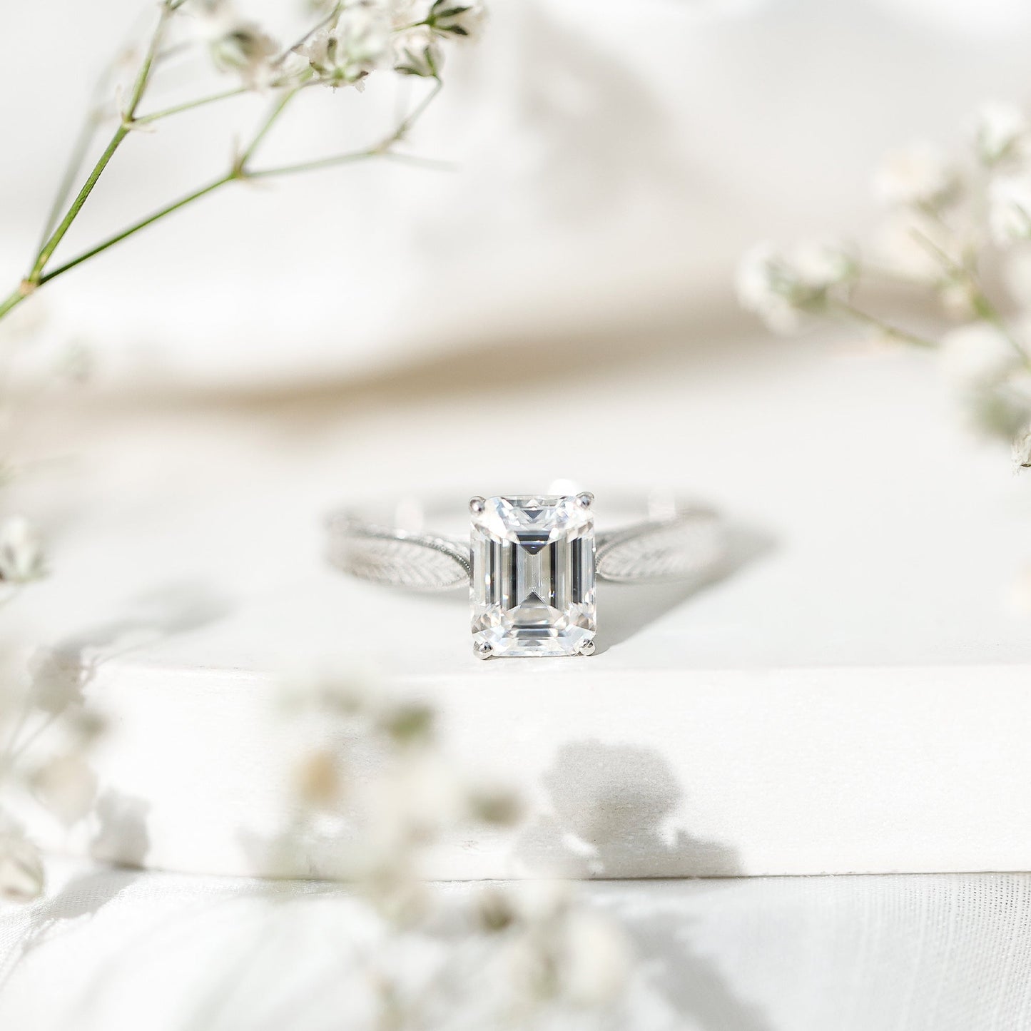 Ethically Sourced 3 Carat Lab Grown Diamond Emerald Cut Engagement Ring IGI Certified