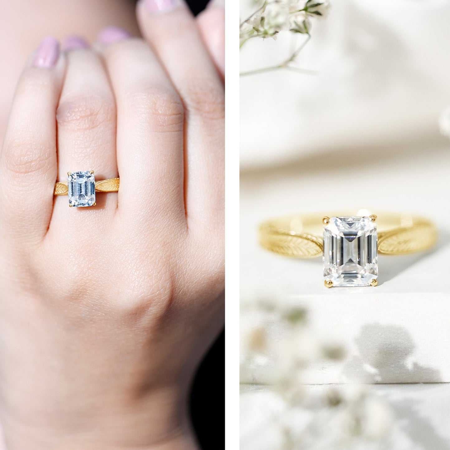 Ethically Sourced 3 Carat Lab Grown Diamond Emerald Cut Engagement Ring IGI Certified