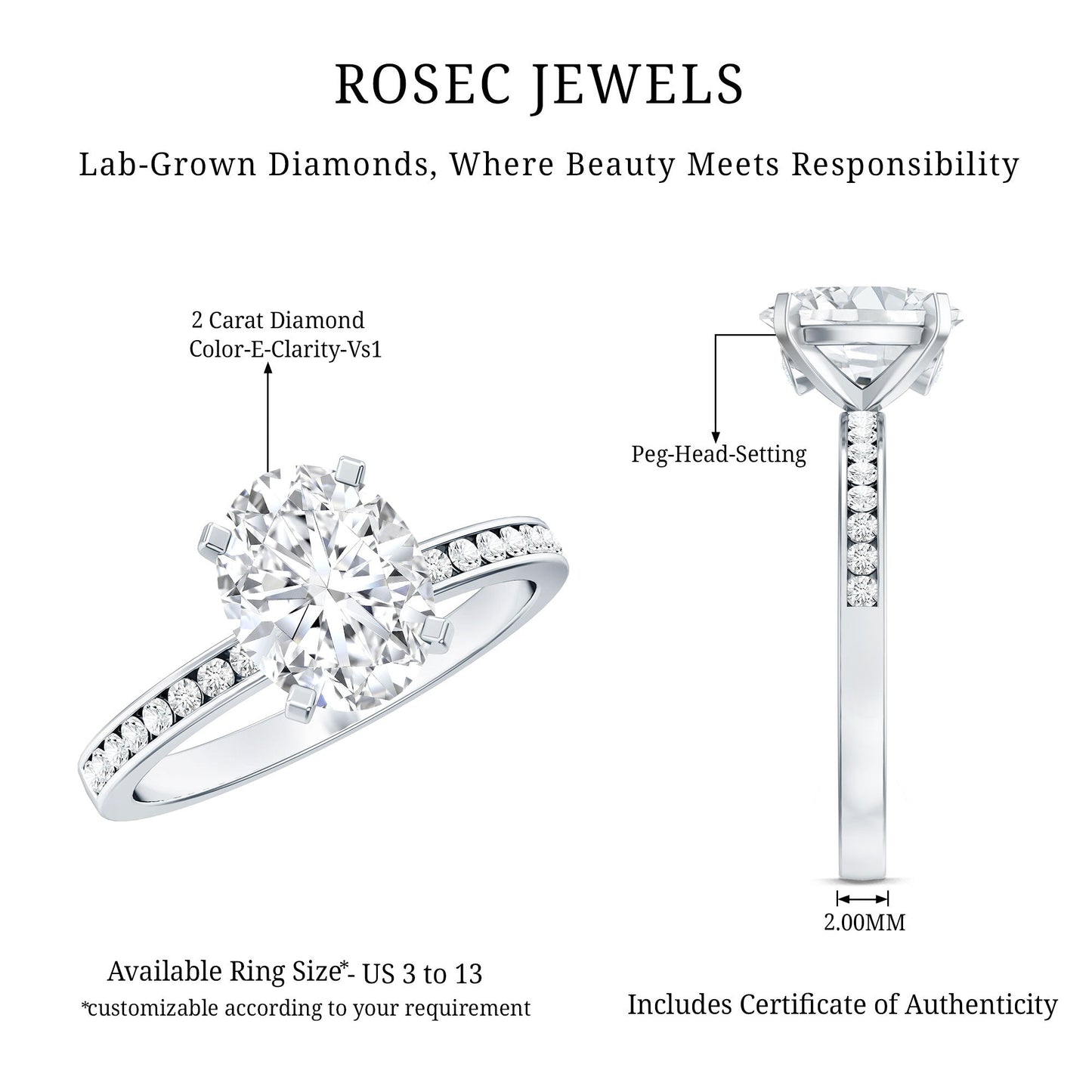 IGI Certified 2 Carat Lab Grown Diamond Oval Engagement Ring With Side Stones