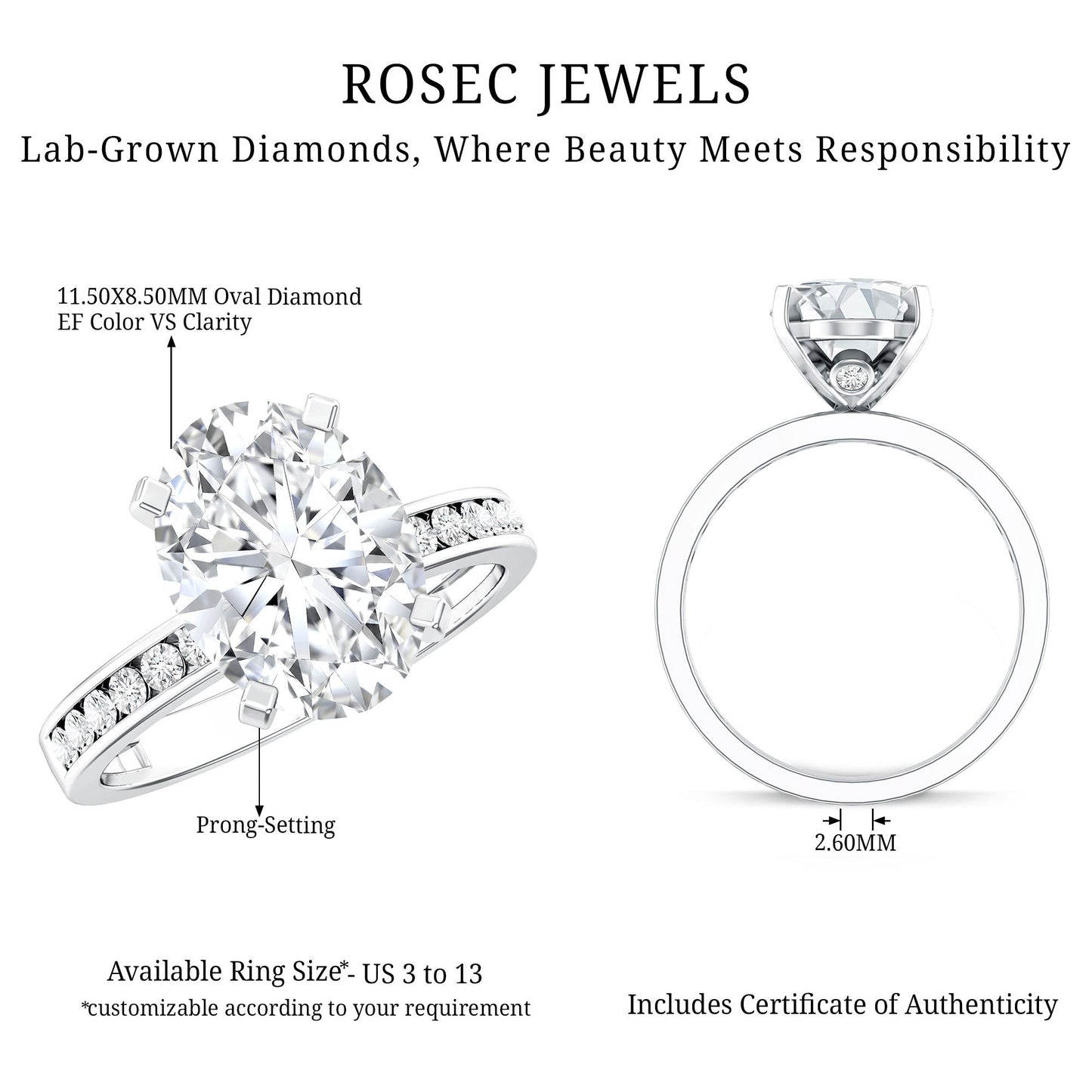 IGI Certified 3 Carat Lab Grown Diamond Oval Engagement Ring for Women