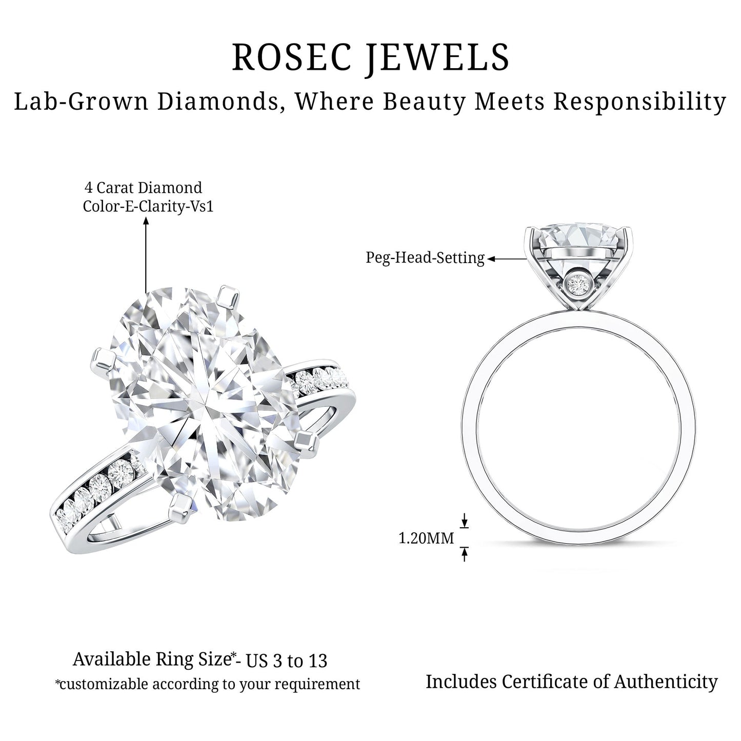4 Carat Oval Shaped Lab Grown Diamond Huge Engagement Ring with IGI Certificate
