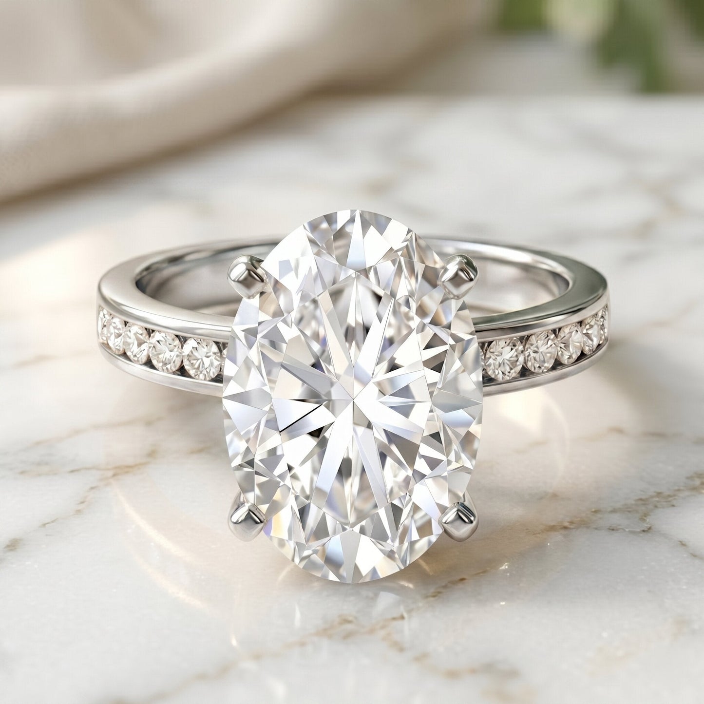 4 Carat Oval Shaped Lab Grown Diamond Huge Engagement Ring with IGI Certificate
