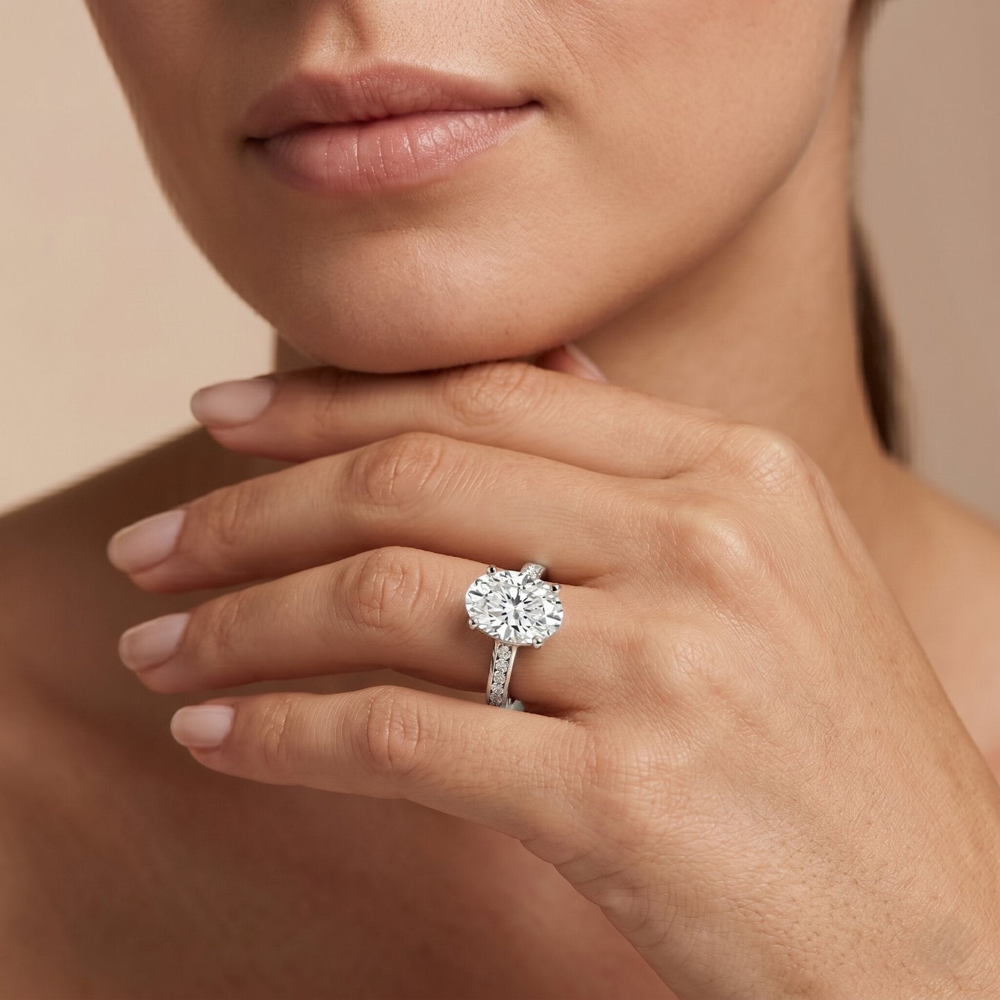 4 Carat Oval Shaped Lab Grown Diamond Huge Engagement Ring with IGI Certificate