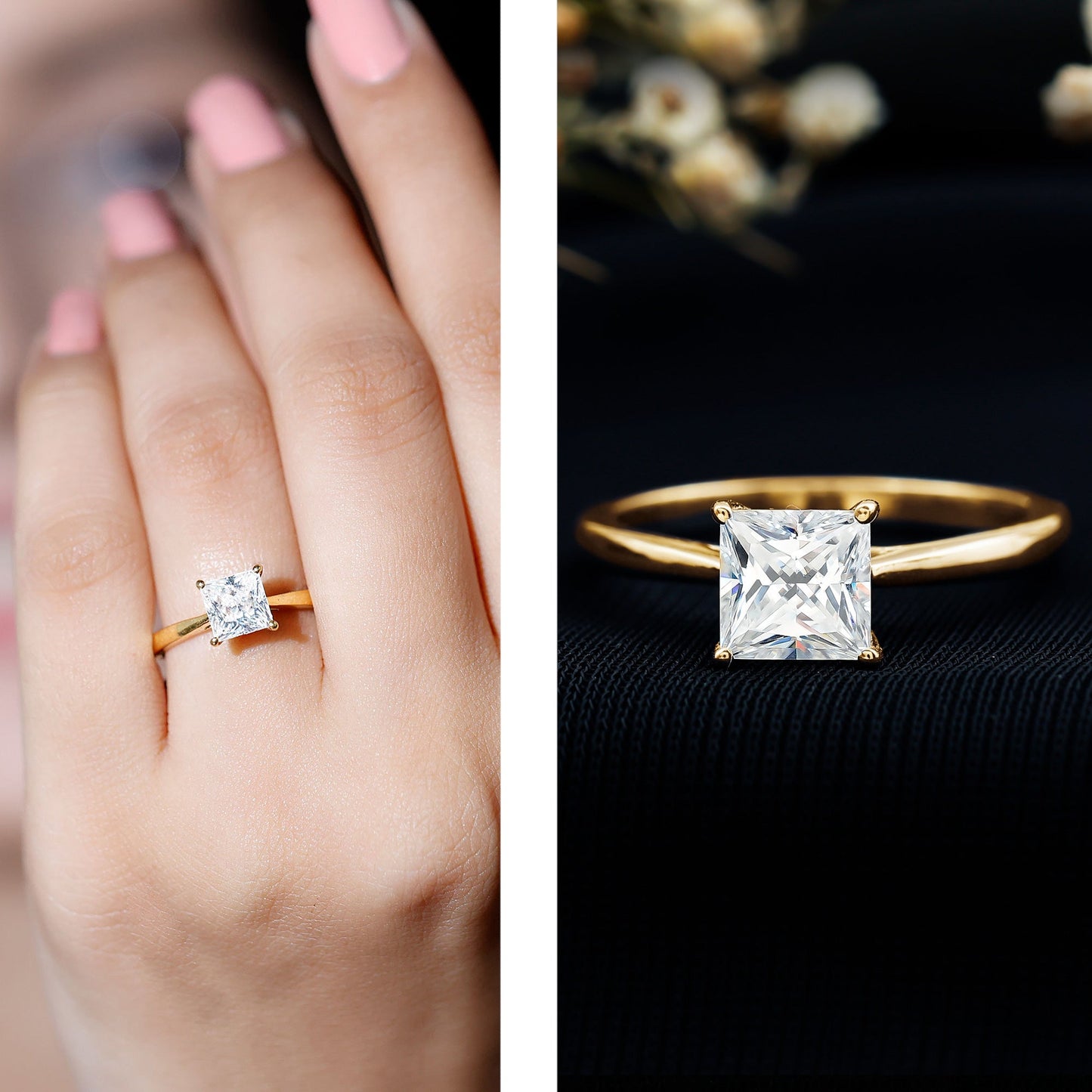 Solitaire 1 Carat Princess Cut Lab Grown Diamond Engagement Ring with IGI Certificate