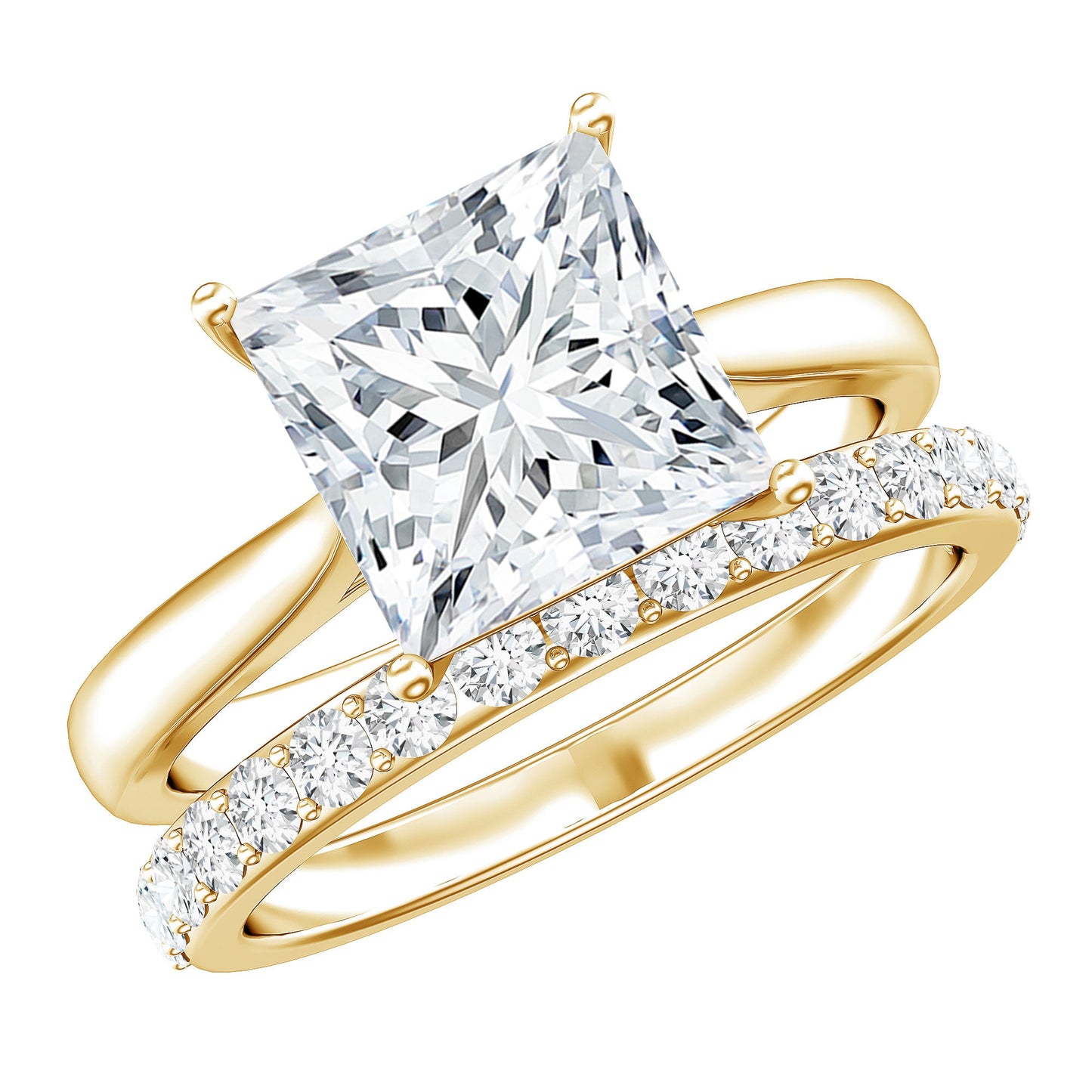 IGI Certified 2 Carat Lab Grown Diamond Princess Cut Engagement Ring With Wedding Band