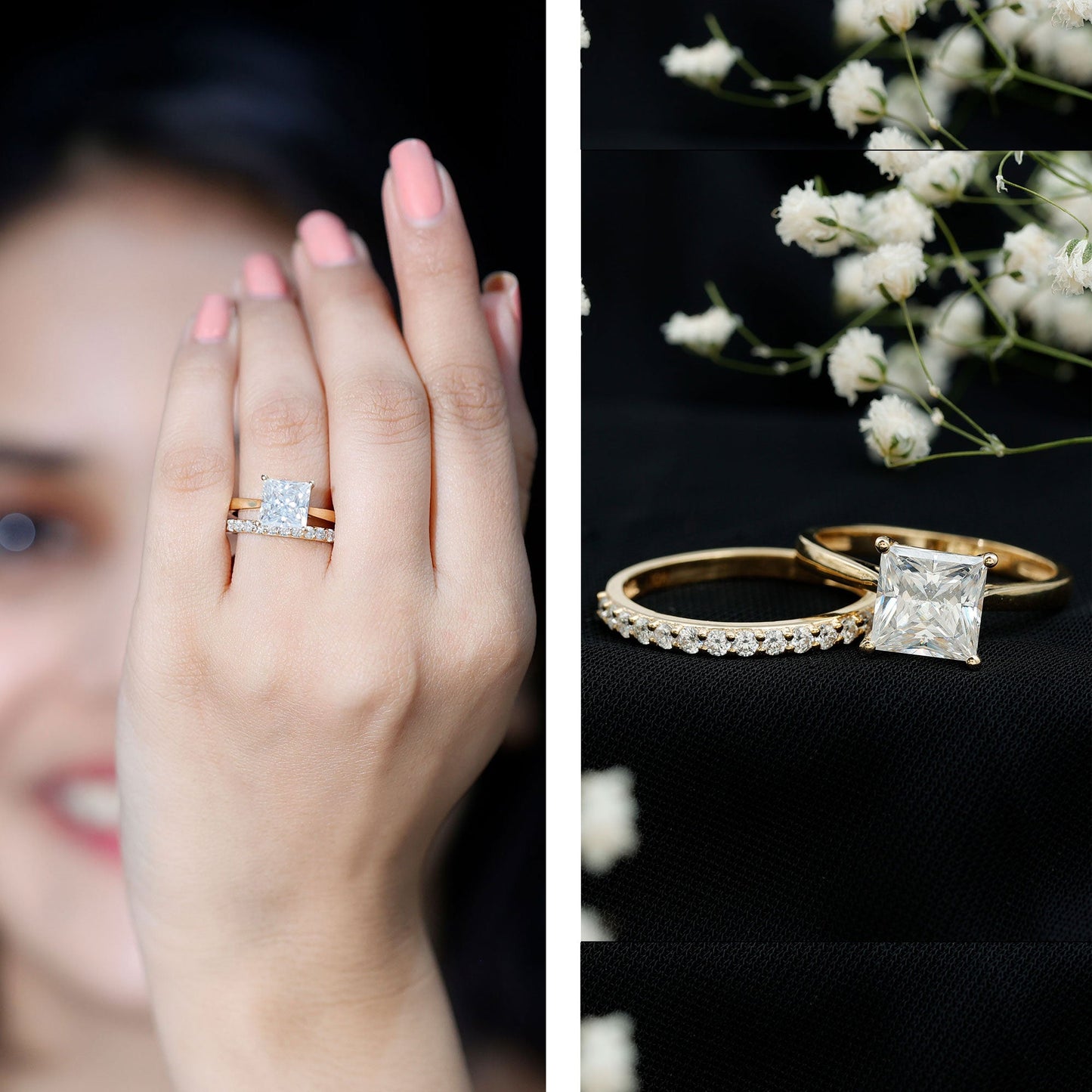 IGI Certified 2 Carat Lab Grown Diamond Princess Cut Engagement Ring With Wedding Band