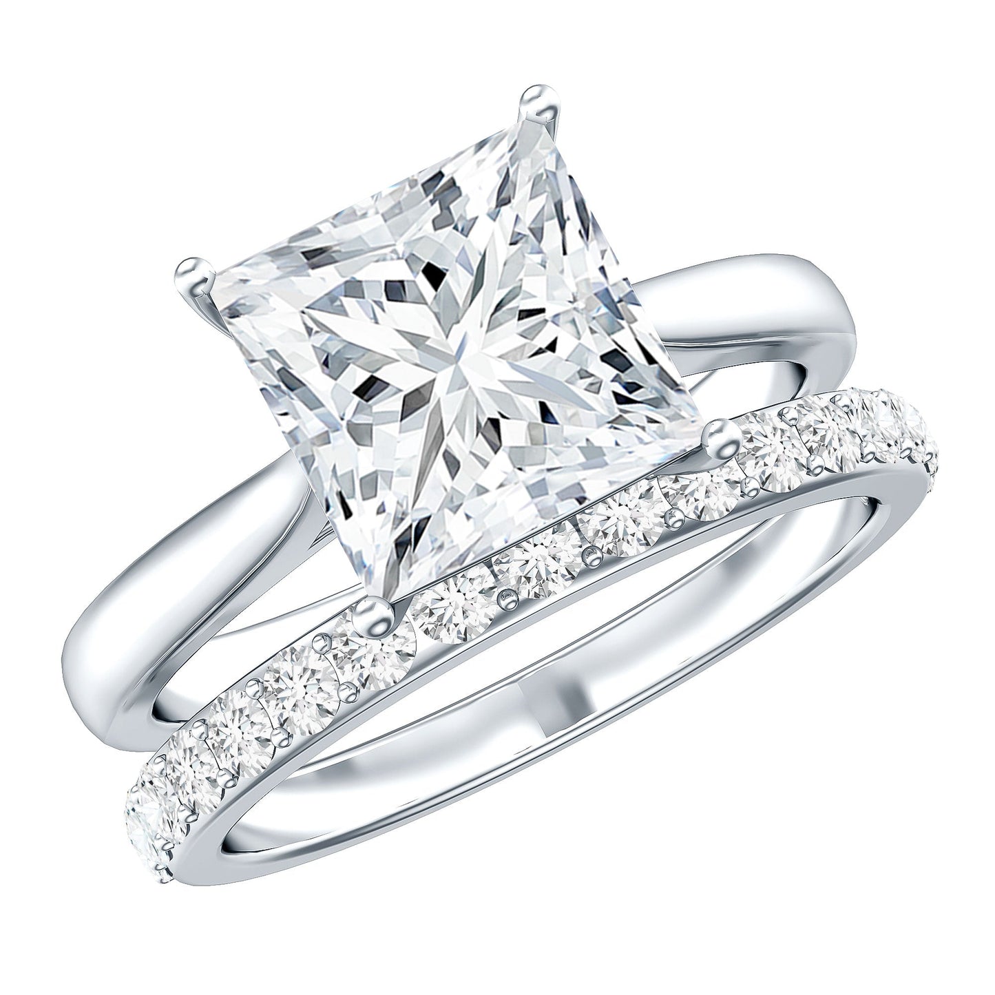 IGI Certified 3 Carat Lab Grown Diamond Princess Cut Wedding Ring Set for Women