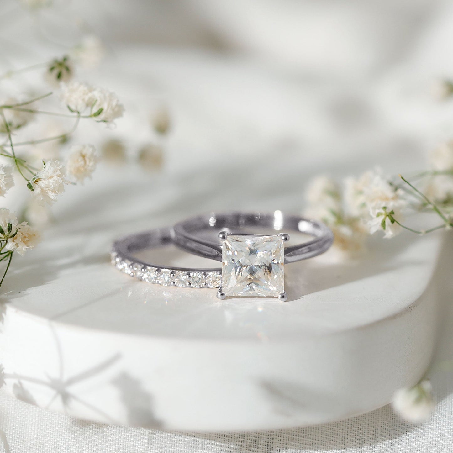 IGI Certified 3 Carat Lab Grown Diamond Princess Cut Wedding Ring Set for Women