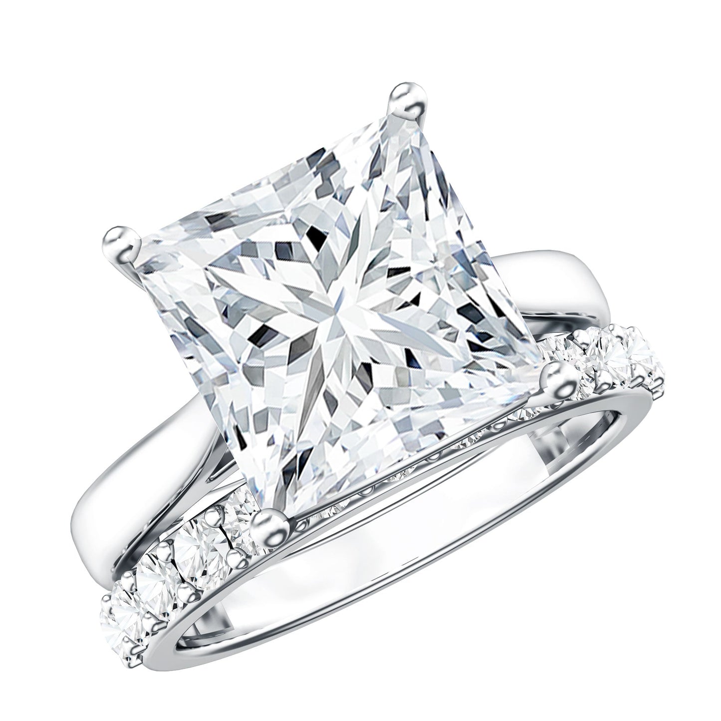 IGI Certified 4 Carat Princess Cut Lab Grown Diamond Solitaire Wedding Ring Set