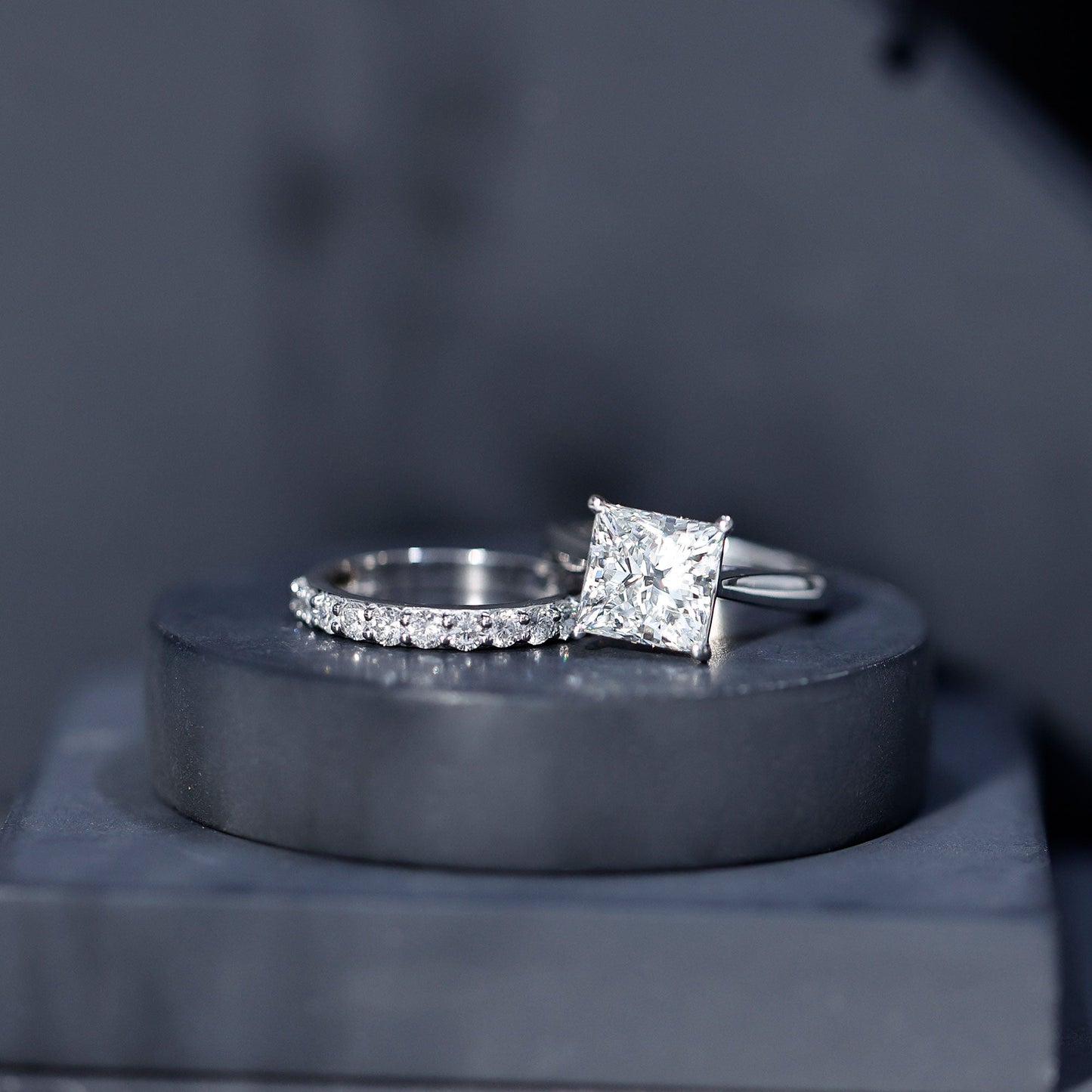 IGI Certified 4 Carat Princess Cut Lab Grown Diamond Solitaire Wedding Ring Set