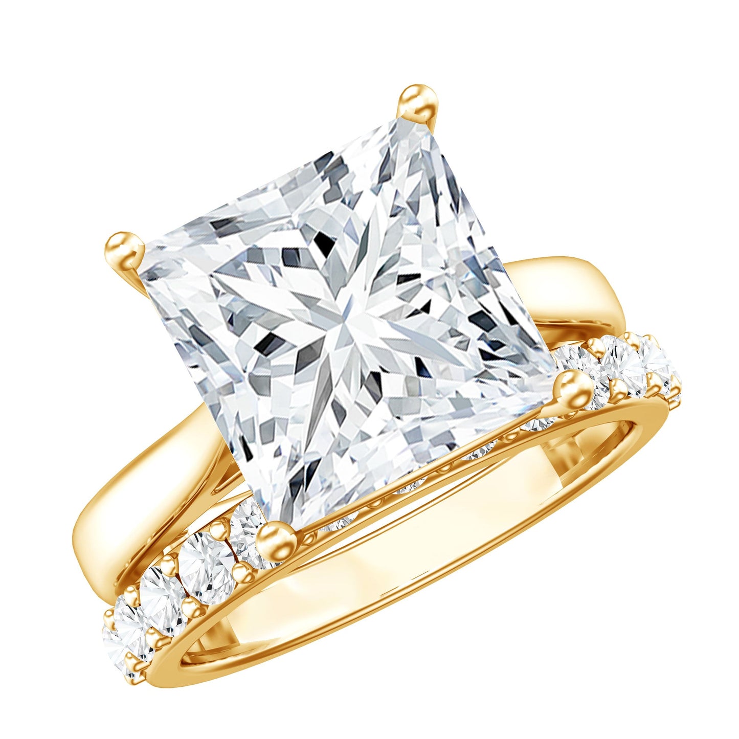 IGI Certified 4 Carat Princess Cut Lab Grown Diamond Solitaire Wedding Ring Set