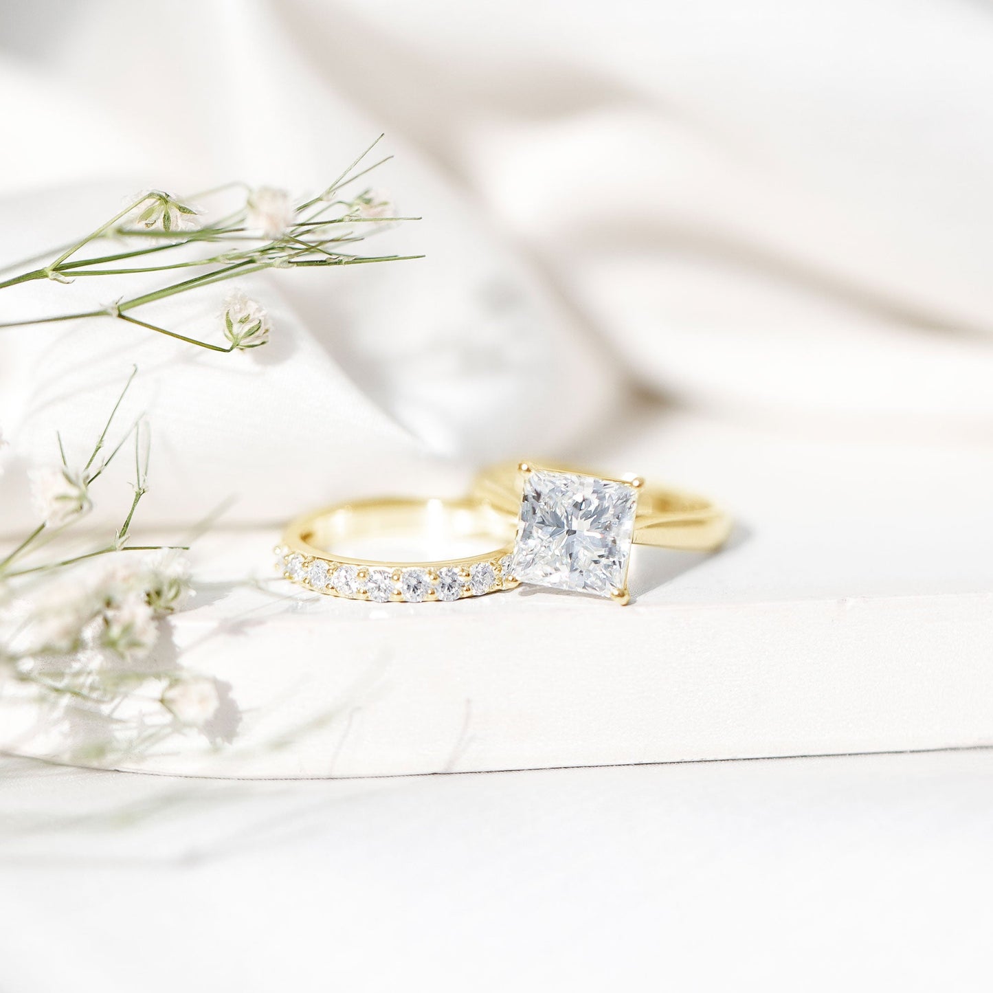 IGI Certified 4 Carat Princess Cut Lab Grown Diamond Solitaire Wedding Ring Set