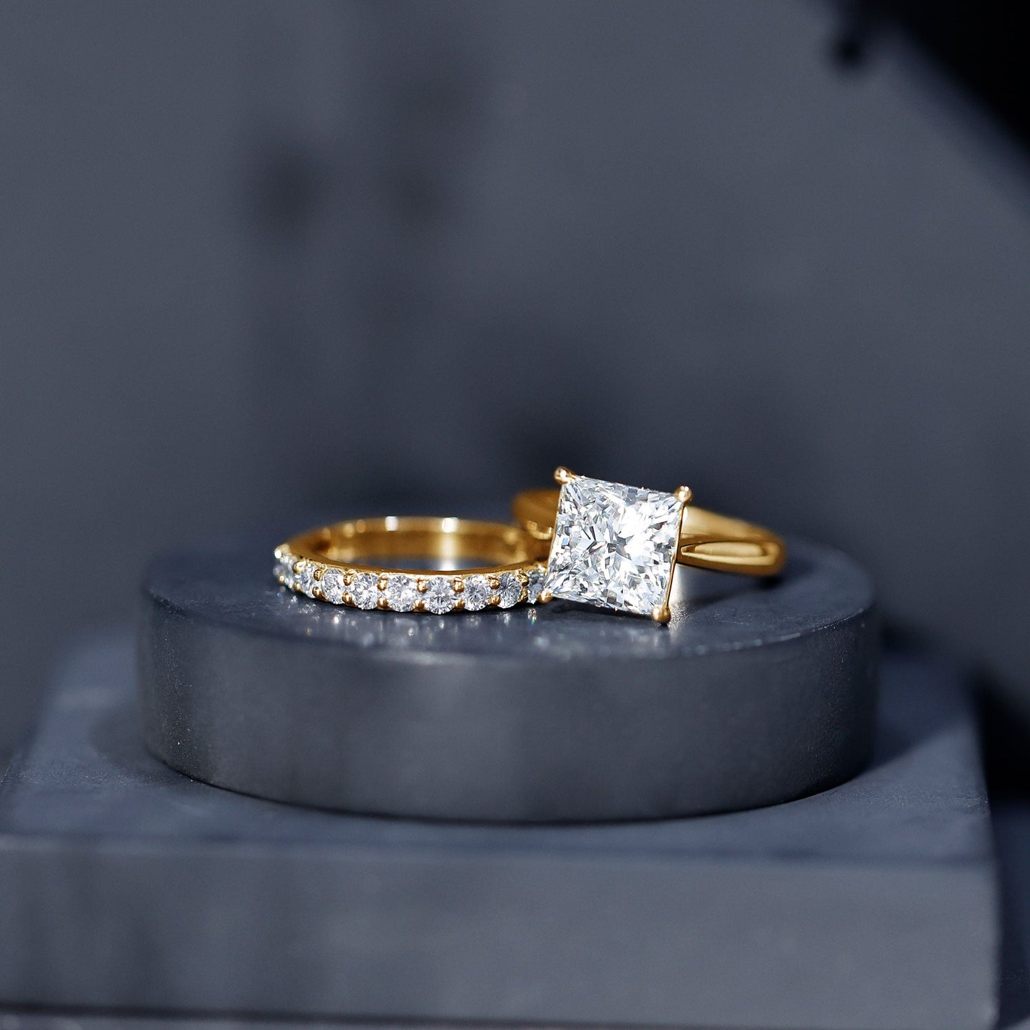 IGI Certified 4 Carat Princess Cut Lab Grown Diamond Solitaire Wedding Ring Set