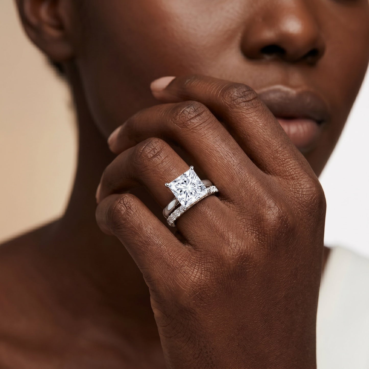 5 Carat Huge Lab Grown Diamond Princess Cut Engagement Ring Set with IGI Certificate