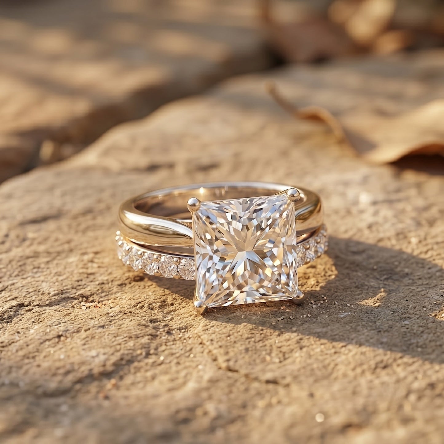 5 Carat Huge Lab Grown Diamond Princess Cut Engagement Ring Set with IGI Certificate