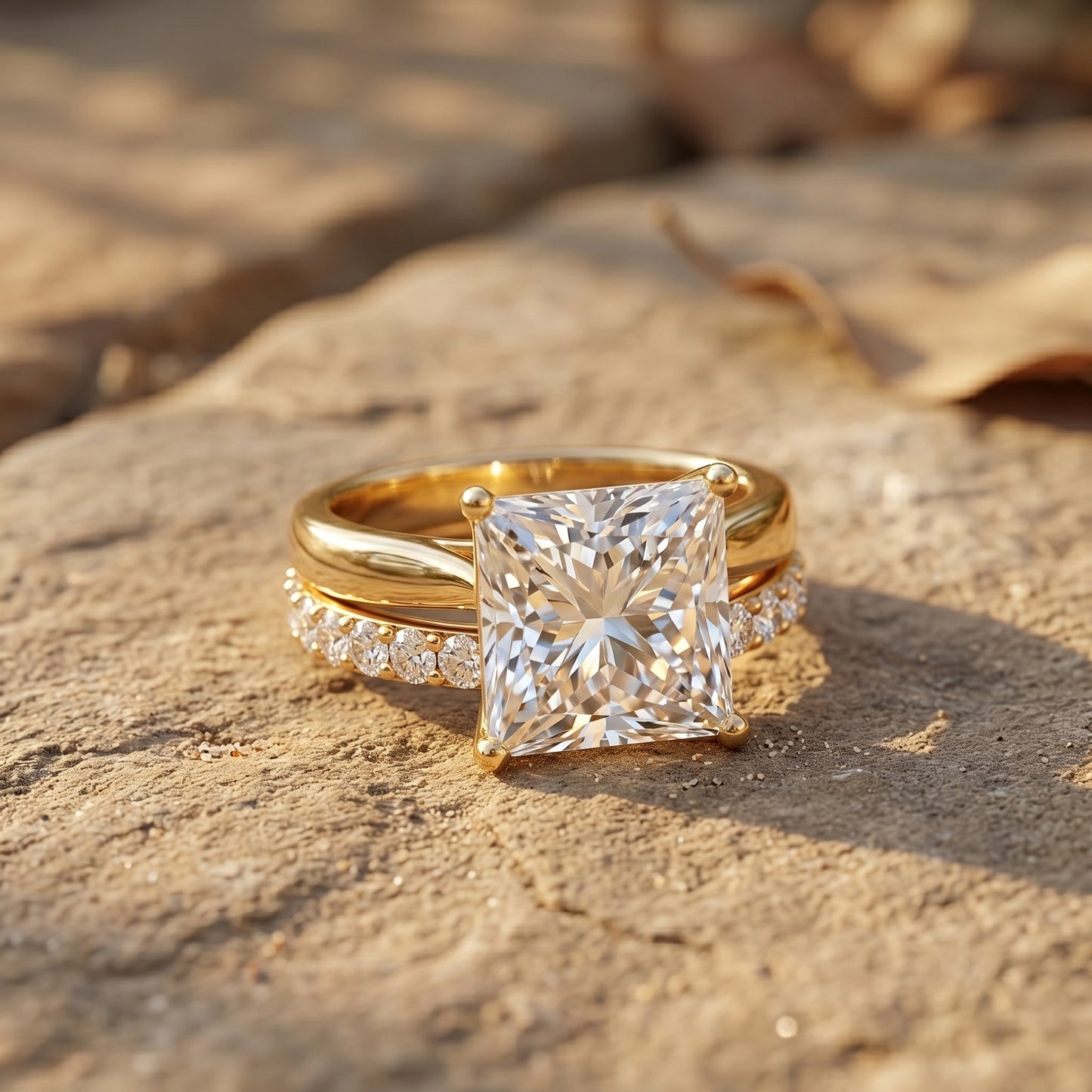 5 Carat Huge Lab Grown Diamond Princess Cut Engagement Ring Set with IGI Certificate