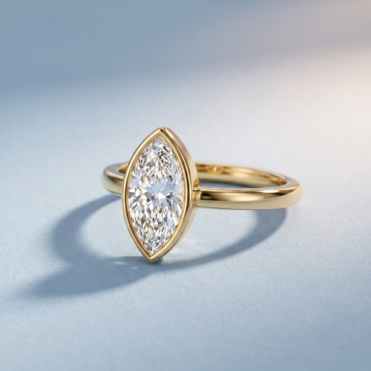 IGI Certified 1 Carat Marquise Lab Grown Diamond Engagement Ring in Bezel Setting