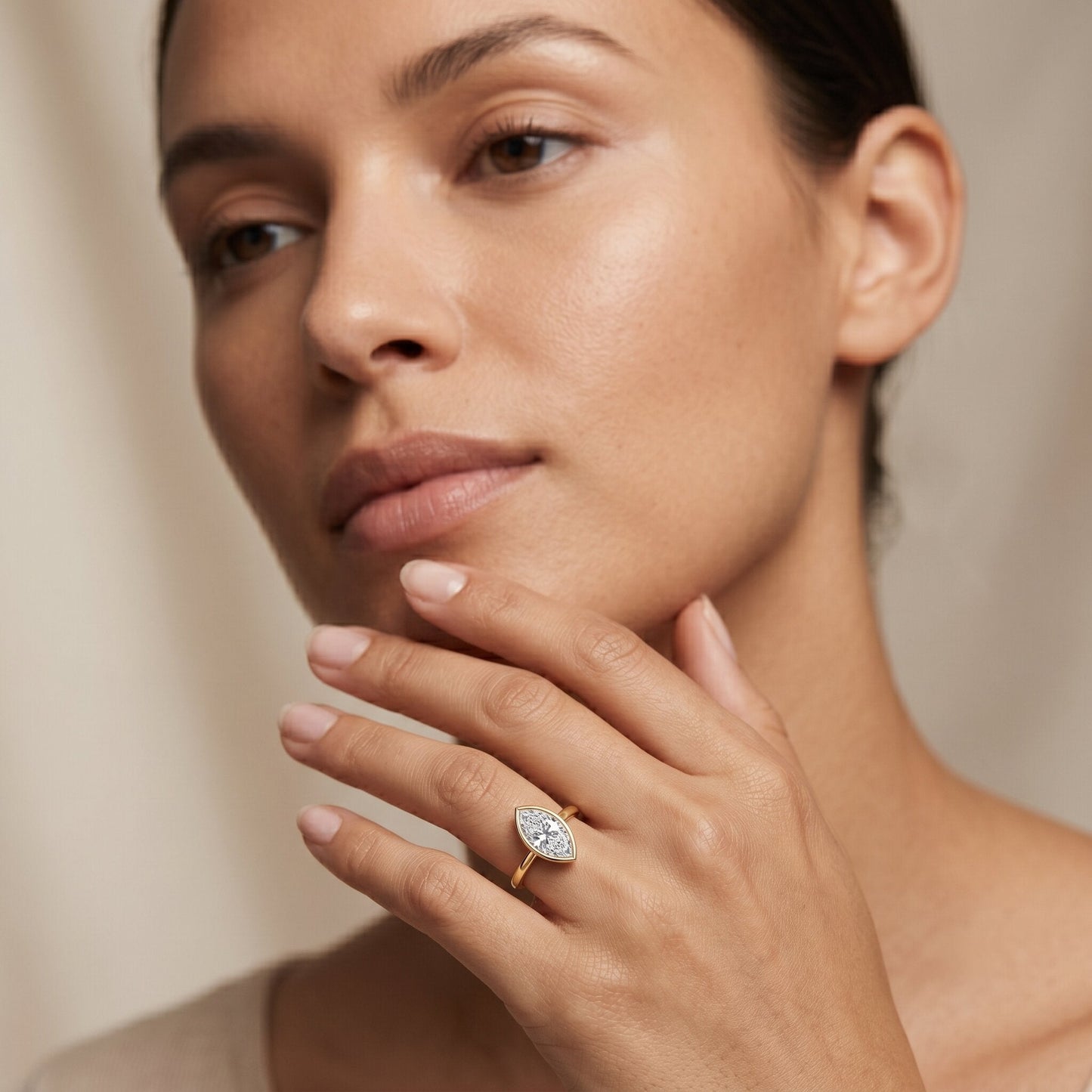 IGI Certified 1 Carat Marquise Lab Grown Diamond Engagement Ring in Bezel Setting