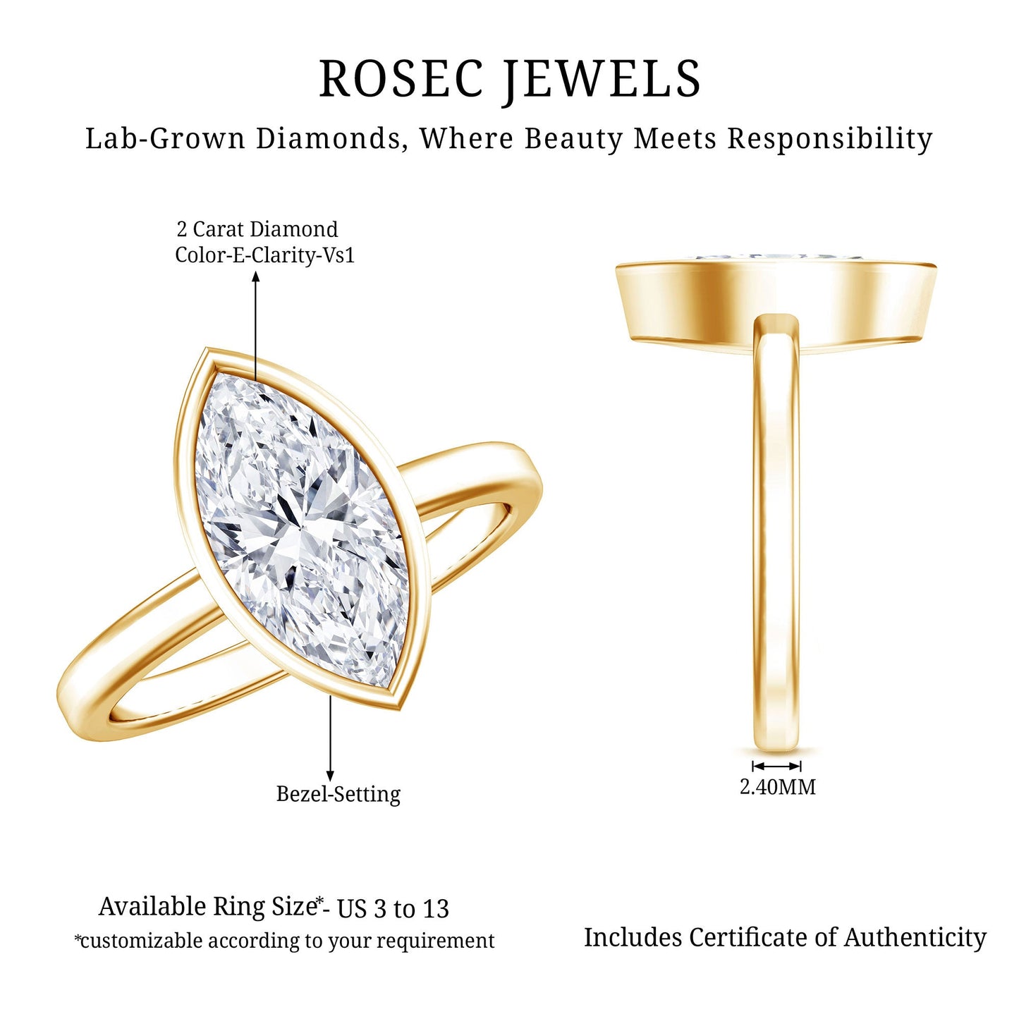 IGI Certified 2 Carat Lab Grown Diamond Marquise Ring For Engagement