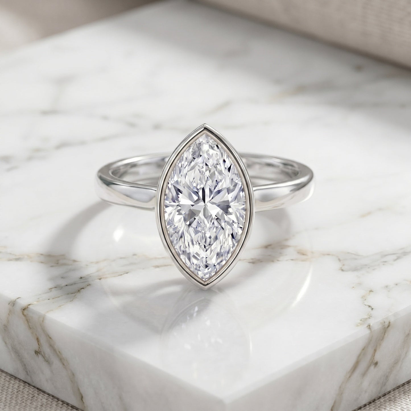 4 Carat Marquise Cut Lab Grown Diamond Bezel Engagement Ring with IGI Certificate