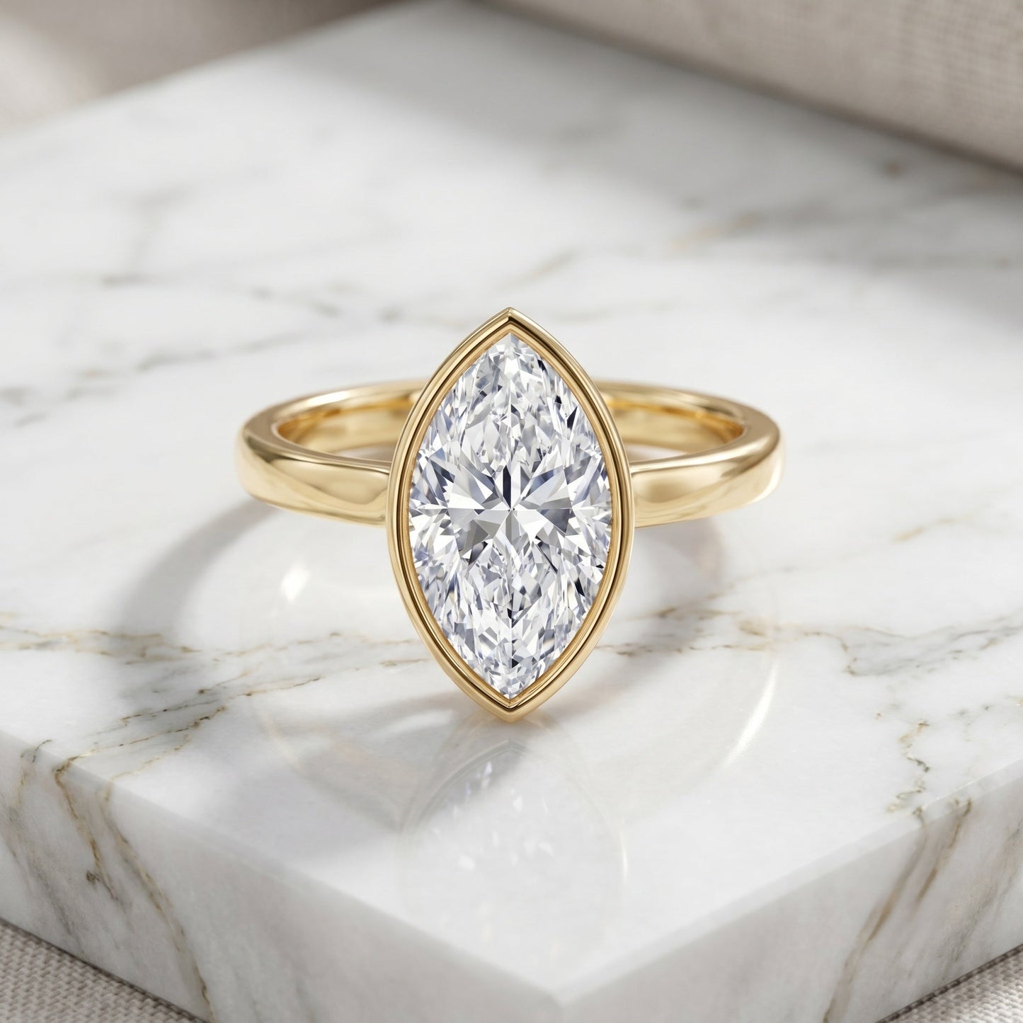 4 Carat Marquise Cut Lab Grown Diamond Bezel Engagement Ring with IGI Certificate