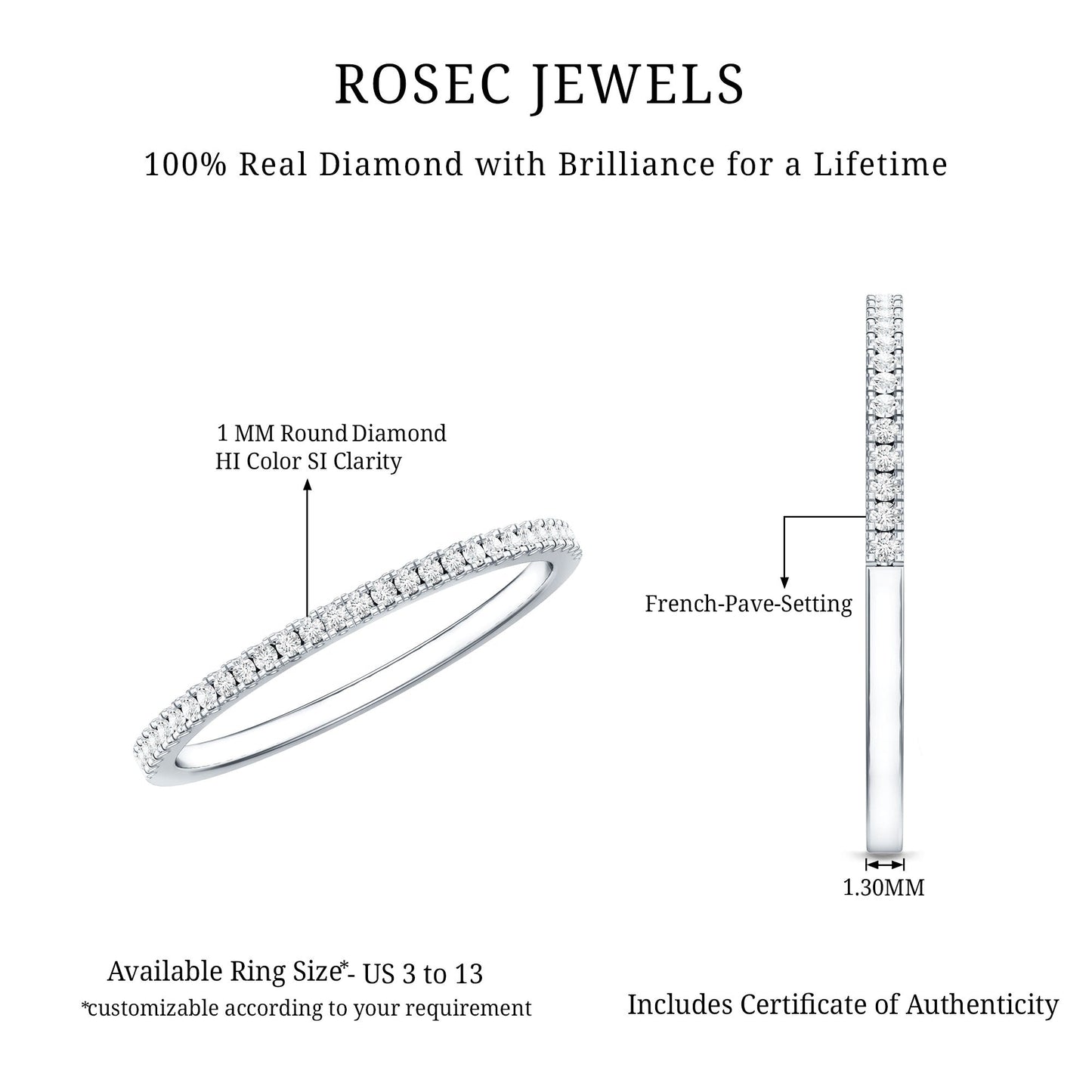 Certified Diamond Half Eternity Ring in Pave Setting